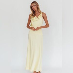 Bobbles & Lace Butter Yellow Cowl Neck Maxi Dress Size Small
